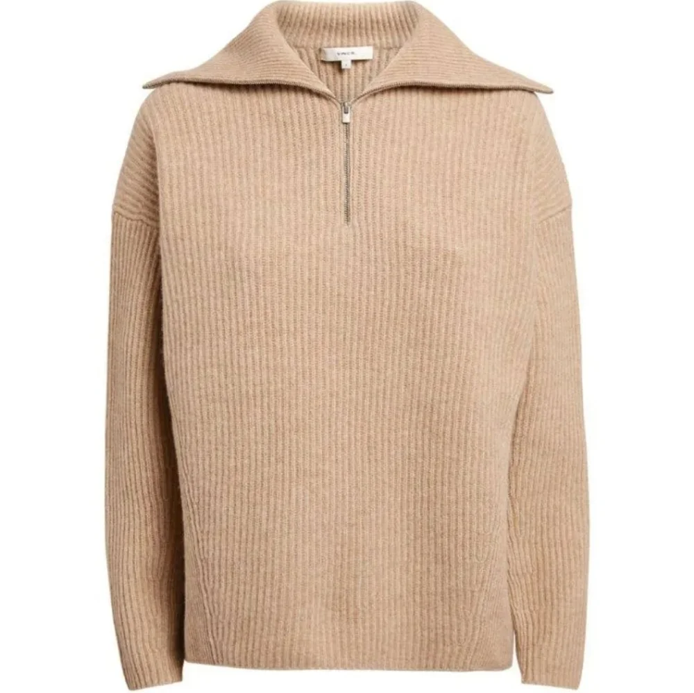 VINCE Wool & Cashmere Half Zip Sweater In H Desert - Picture 2 of 6